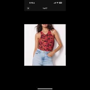 Evereve Novah Floral Mesh Ruched Tank Top Size Small NWT‎